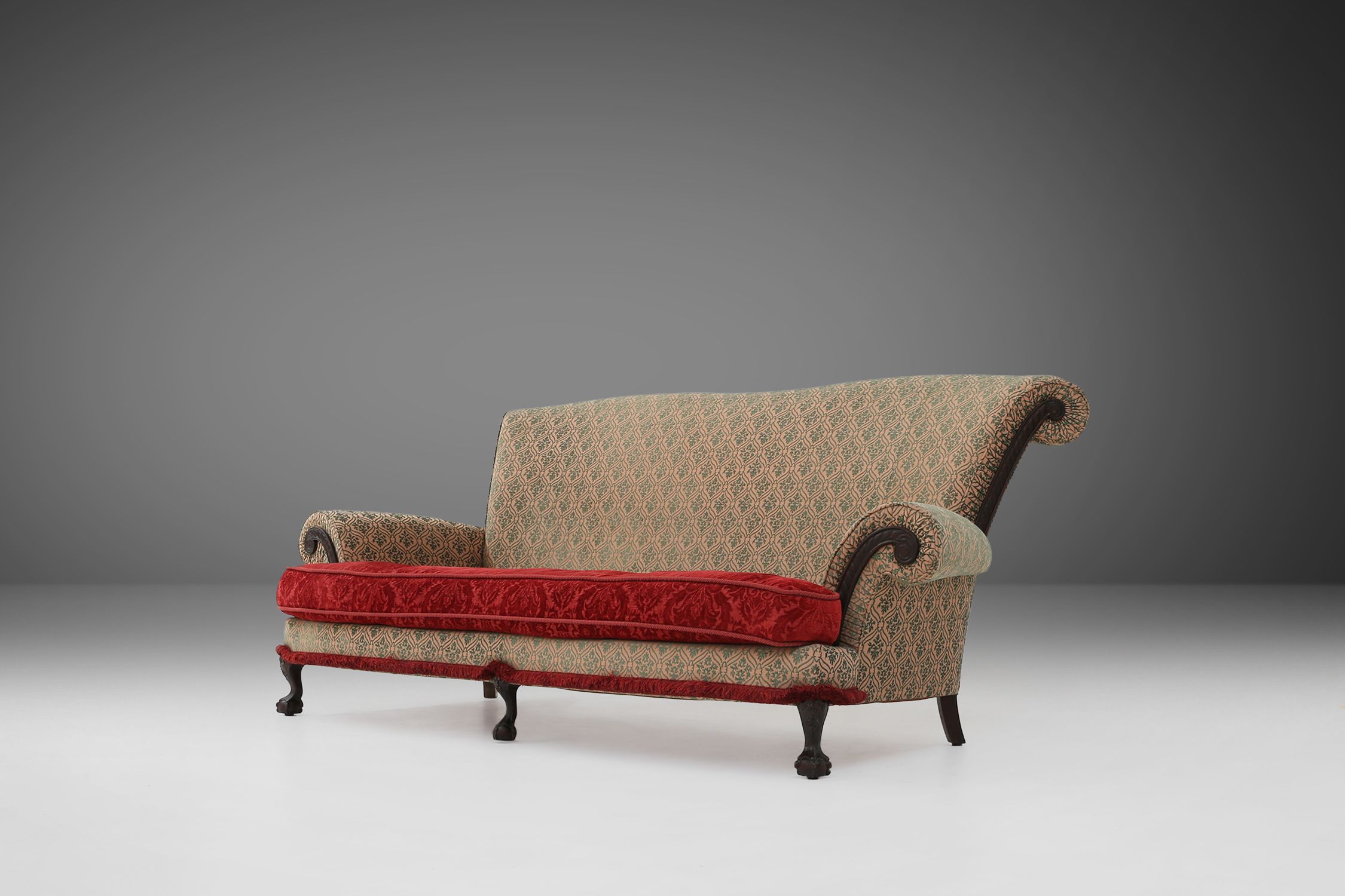 Extra large Victorian sofa and ottoman 1890thumbnail